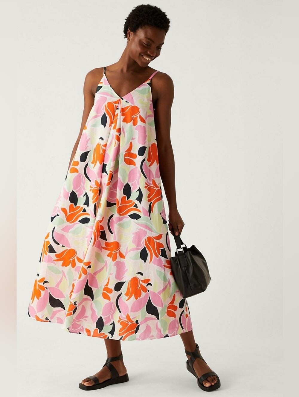 M&S Linen Rich V-Neck Midi Slip Dress Size 20 BNWT